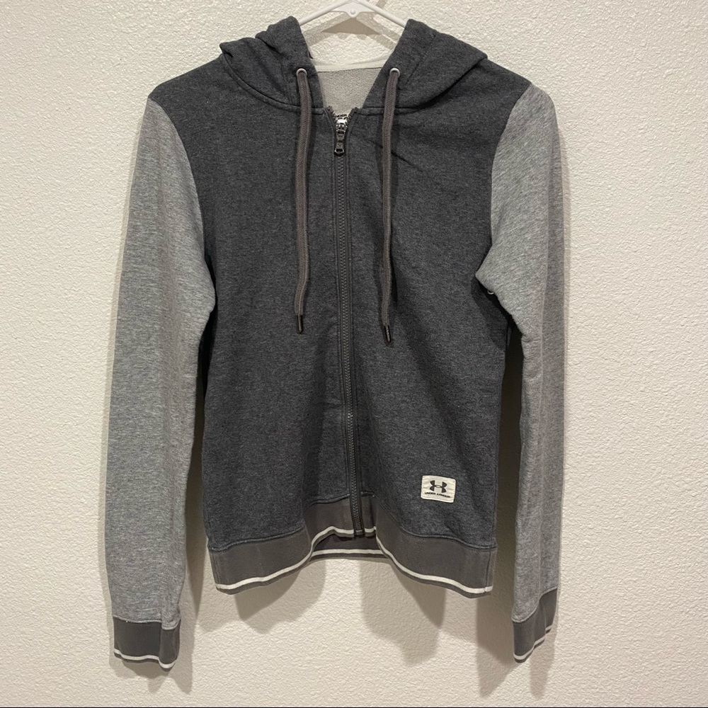 under armour grey zip up long sleeve sweater hooded jacket outerwear sweatshirt